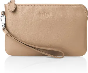 befen Women's Genuine Leather Wristlet Clutch Purse Ladies Slim Corner Zip Wallets, Silver Zipper