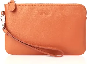 befen Women's Genuine Leather Wristlet Clutch Purse Ladies Slim Corner Zip Wallets, Silver Zipper