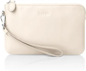 befen Women's Genuine Leather Wristlet Clutch Purse Ladies Slim Corner Zip Wallets, Silver Zipper