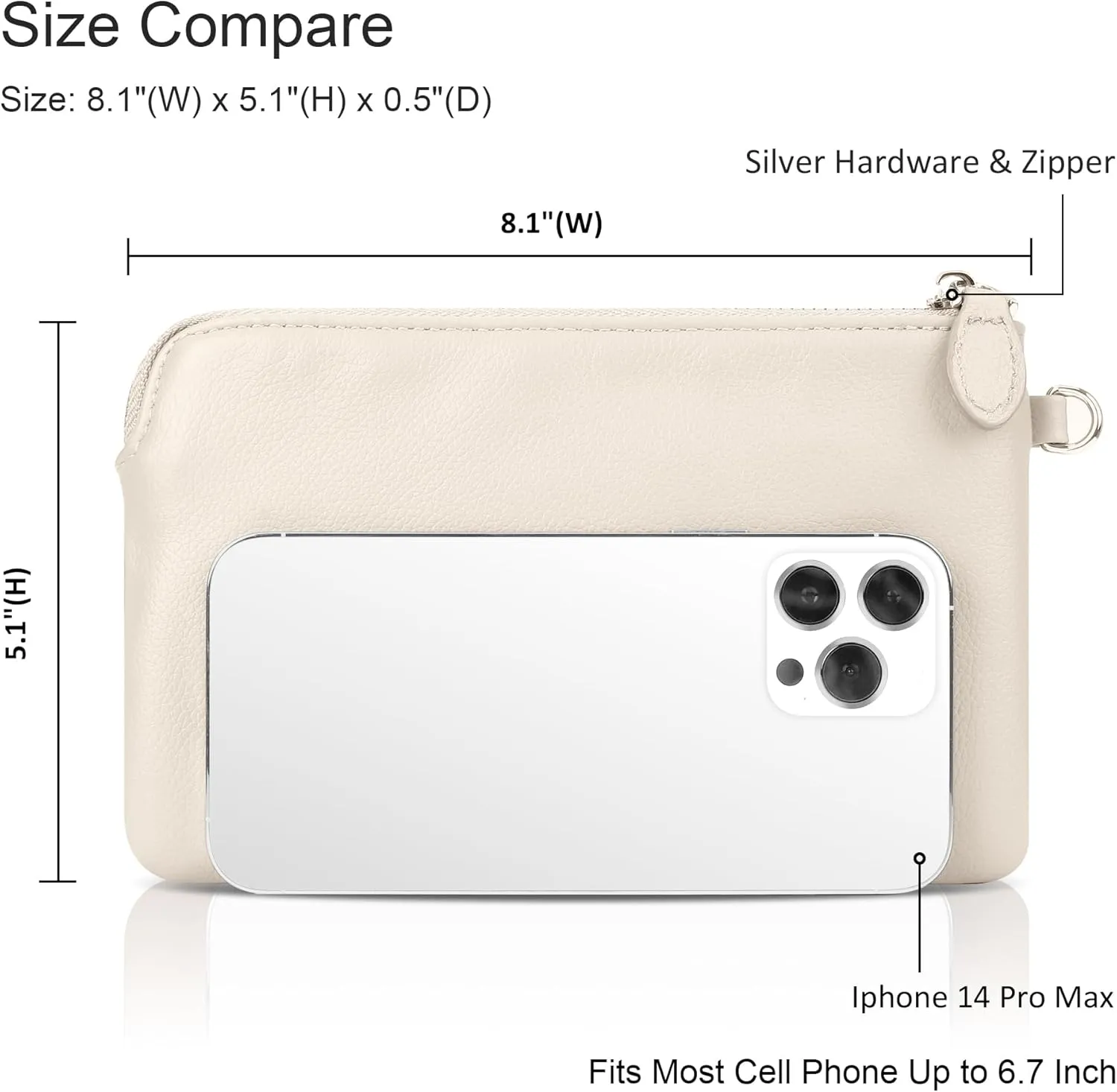 befen Women's Genuine Leather Wristlet Clutch Purse Ladies Slim Corner Zip Wallets, Silver Zipper