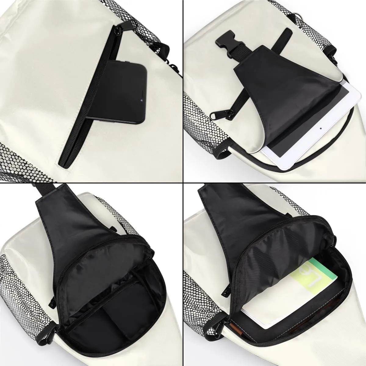 Beige Crossbody Shoulder Bag Sling Backpack Lightweight Crossbody Bag Motorcycle Chest Bag for Women Men
