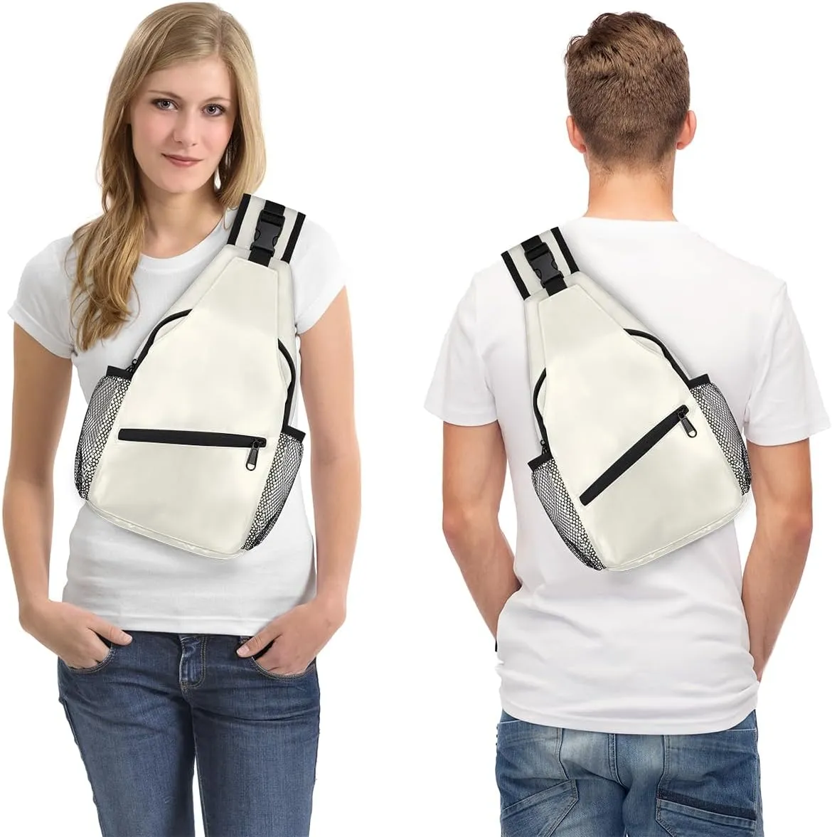 Beige Crossbody Shoulder Bag Sling Backpack Lightweight Crossbody Bag Motorcycle Chest Bag for Women Men