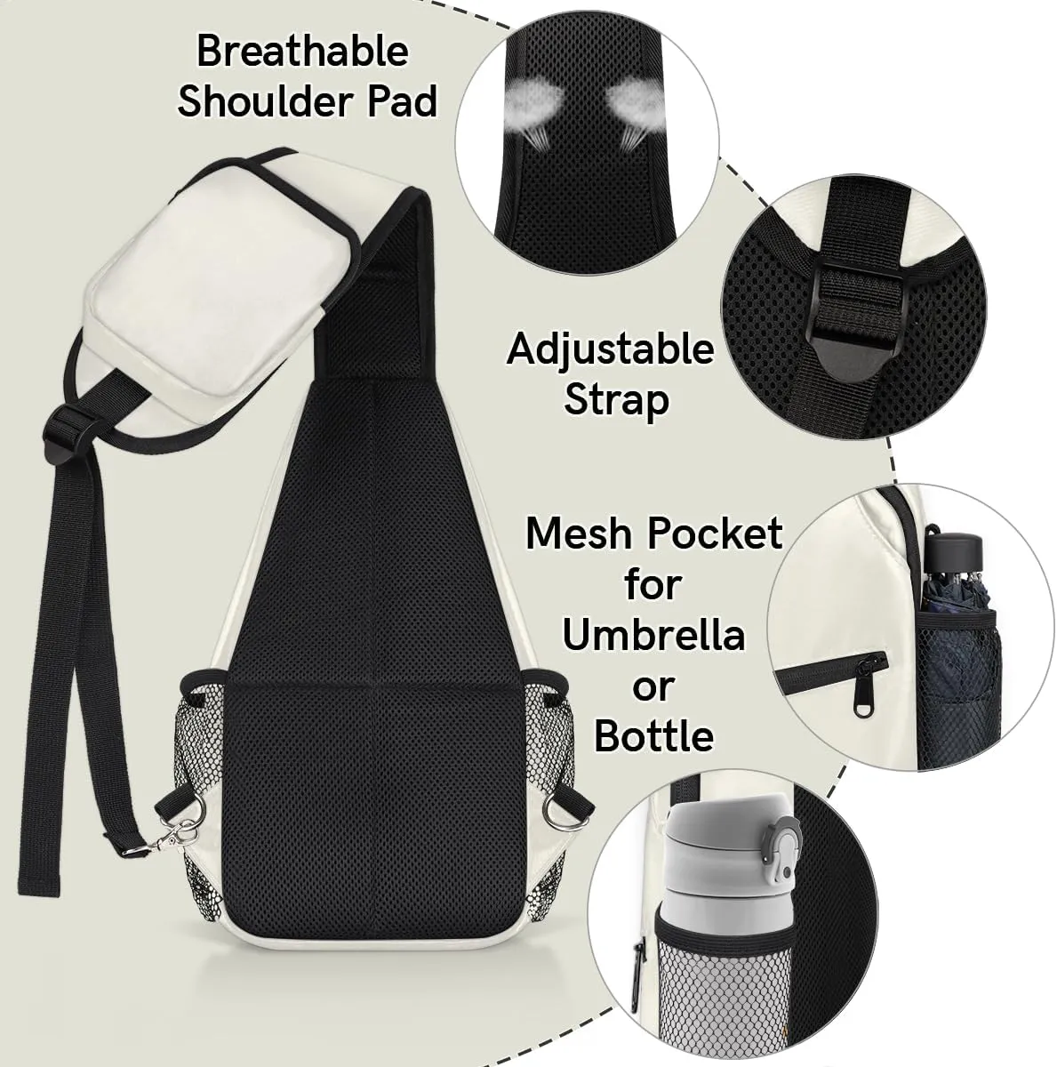 Beige Crossbody Shoulder Bag Sling Backpack Lightweight Crossbody Bag Motorcycle Chest Bag for Women Men