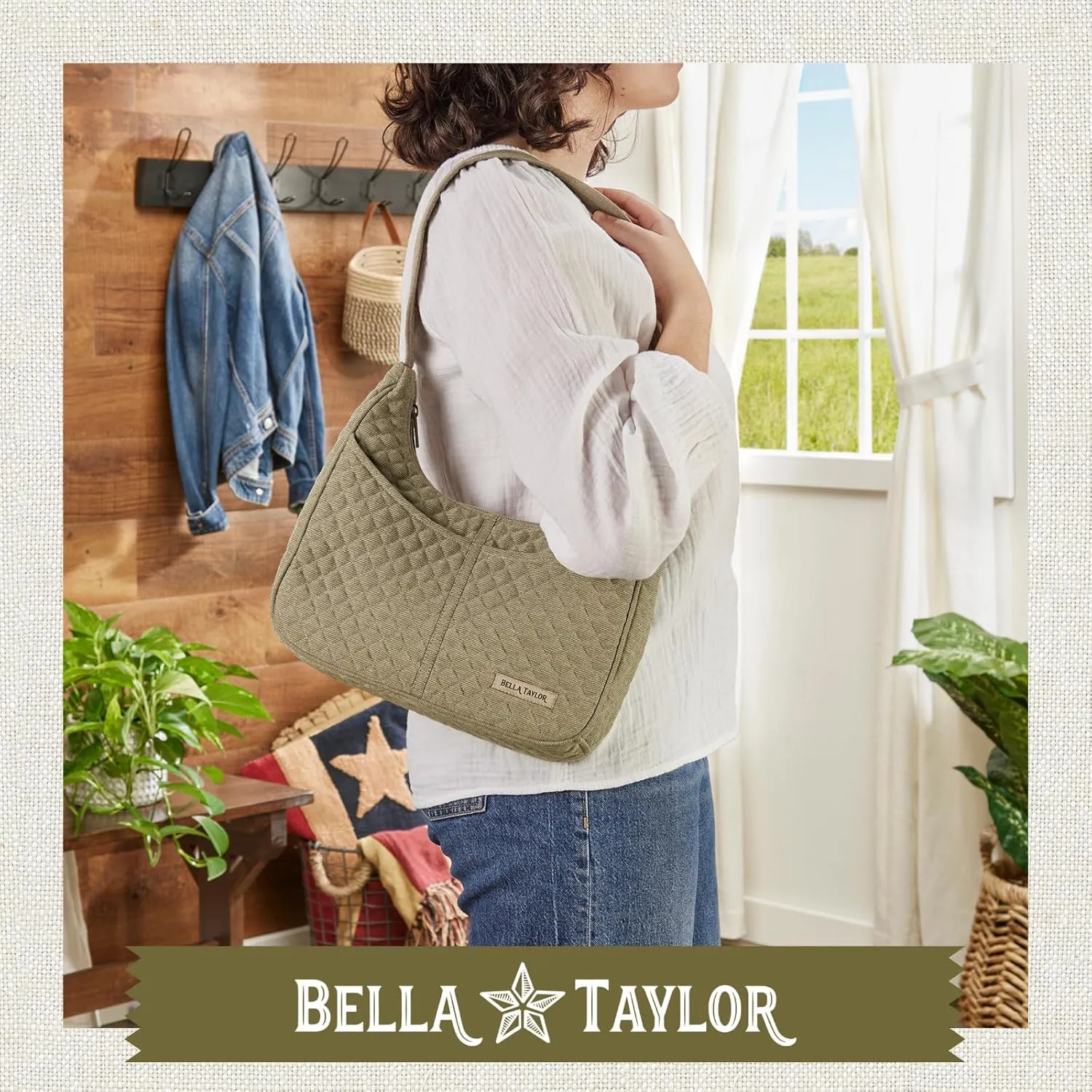 Bella Taylor Blakely - Hobo Shoulder Bag for Women - Lightweight Quilted Fabric Purse with Pockets