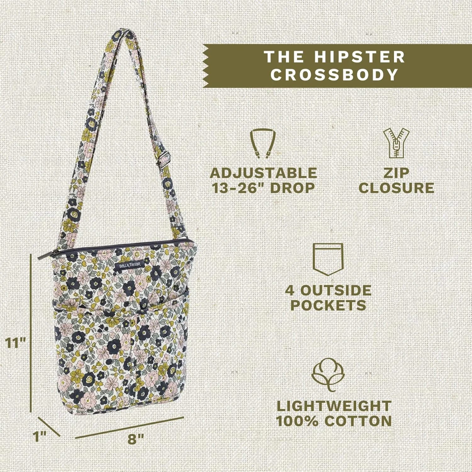 Bella Taylor Hipster Crossbody Purse for Women | Medium Size Shoulder Bag with Adjustable Strap