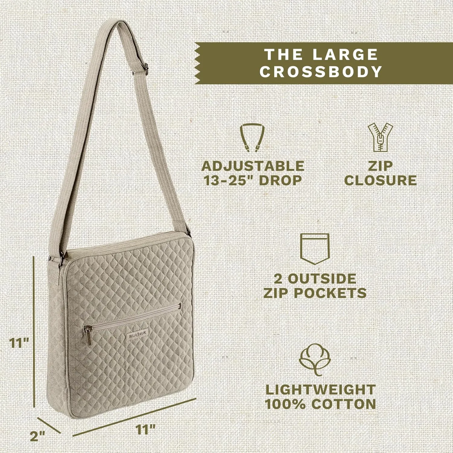 Bella Taylor Large Crossbody Purse for Women | Shoulder Bag with Adjustable Strap