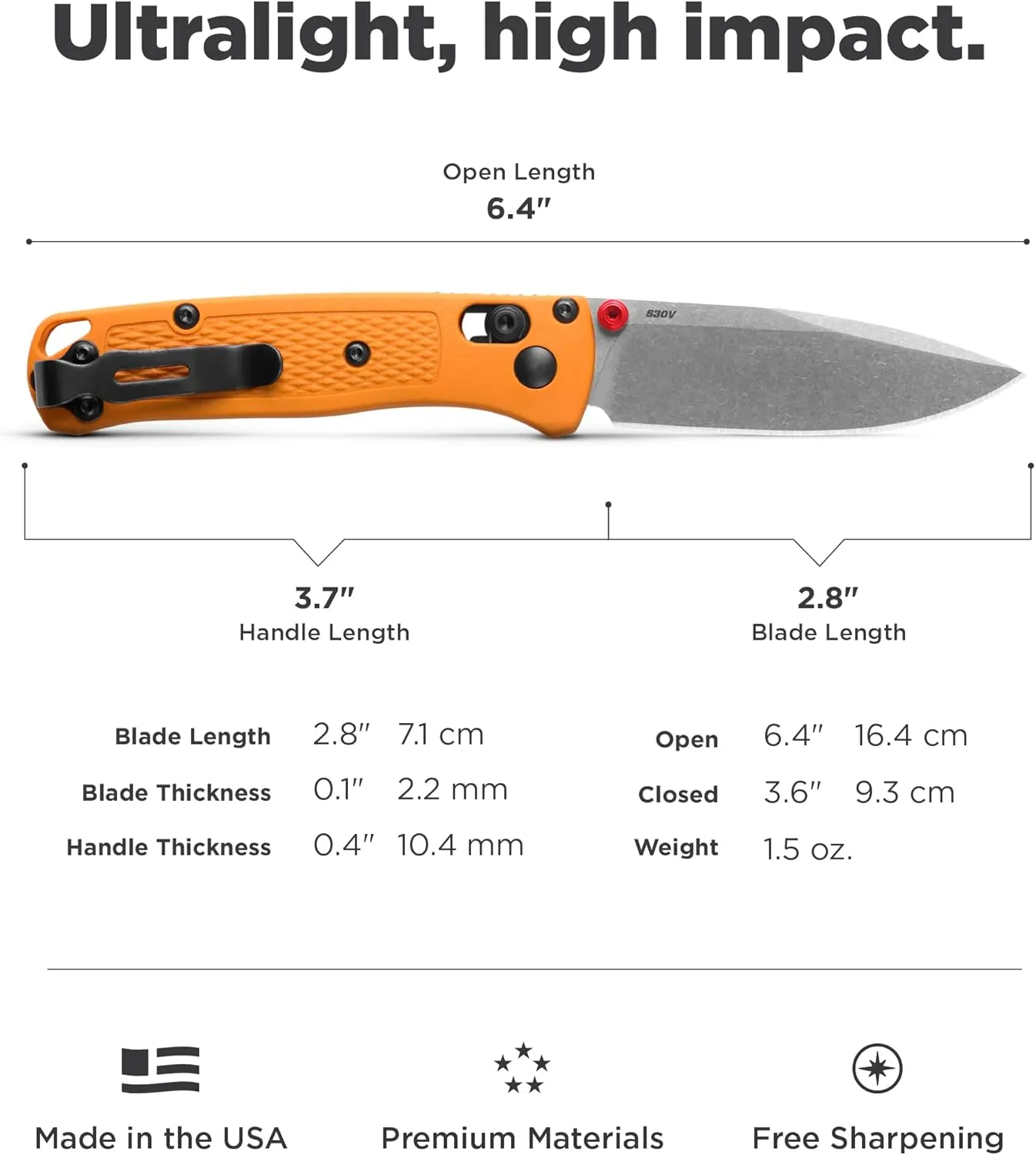 Benchmade - Mini Bugout Folding Knife with Daybreak Grivory Handle (533-08)