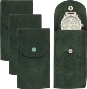 BENECREAT 4PCS Watch Pouch Watch Storage Bag, Dark Green Portable Velvet Watch Travel Case Organizer with Insert for Travel Outdoor, 5x2.6x0.23