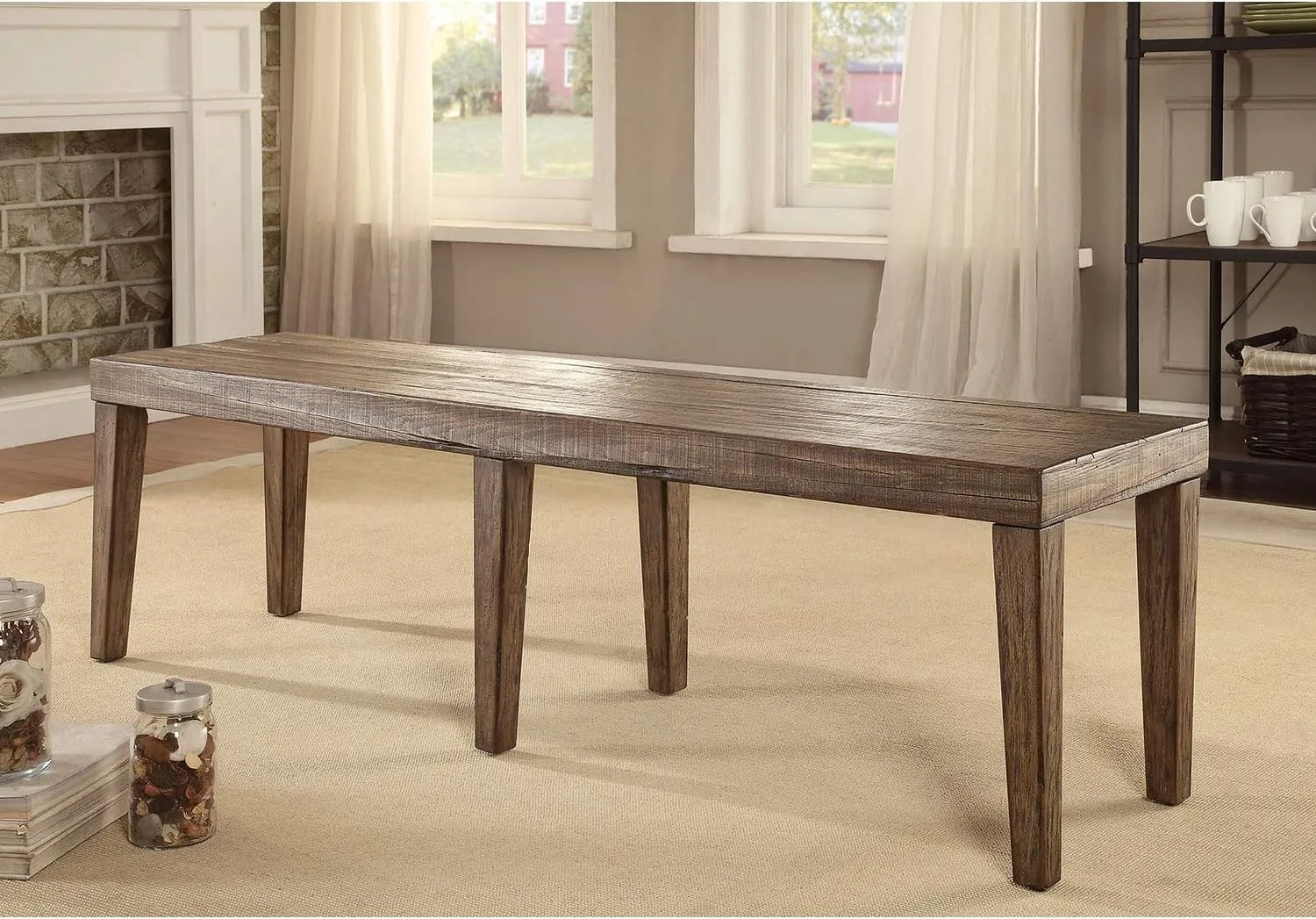 Benjara Benzara Wooden Bench with Tapered Leg, Brown,