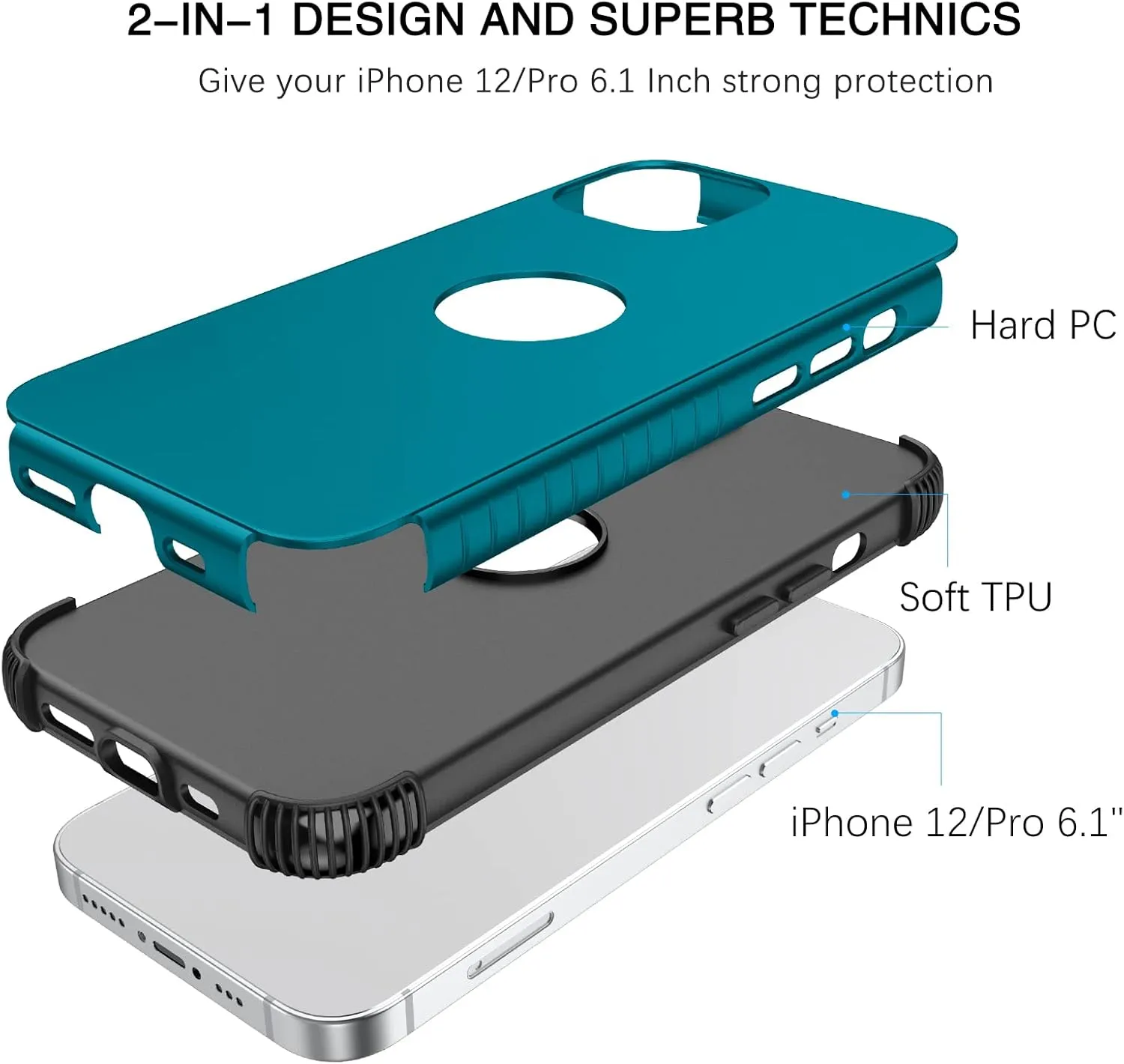 BENTOBEN for iPhone 12 Case, Phone Case iPhone 12 Pro, Heavy Duty 2 in 1 Full Rugged Shockproof Protection Hybrid Hard PC Bumper Drop Protective Girl Women Boy iPhone 12/12 Pro Cover, Deep Blue/Black