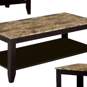Benzara, Brown Wood and Faux Marble Coffee Table Set with Open Bottom Shelves, Pack of Three