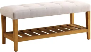 Benzara Tufted Wooden Bench, Gray and Brown