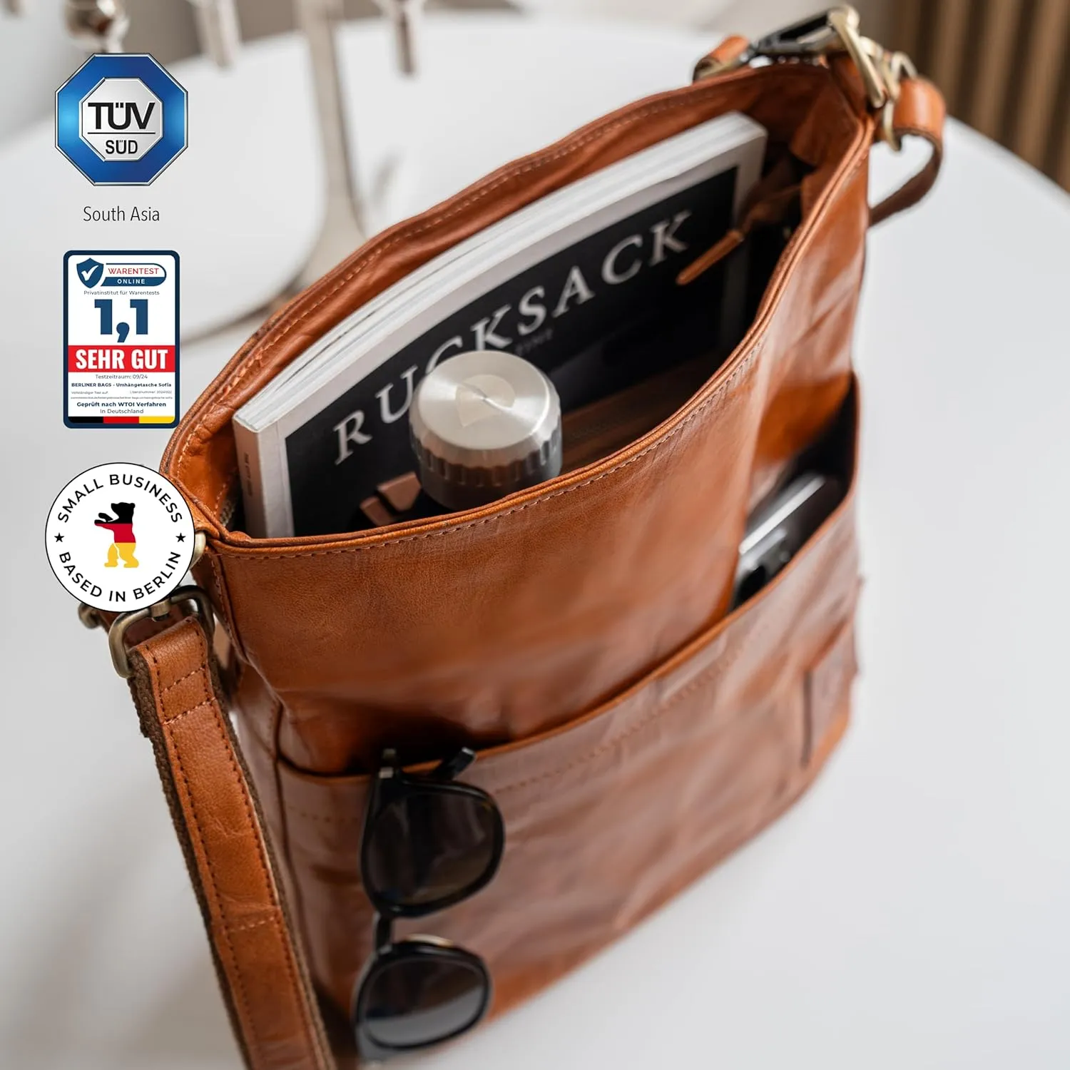 BERLINER BAGS Vintage Genuine Leather Shoulder Bag Sofia, Handbag, Crossbody Bag for Women