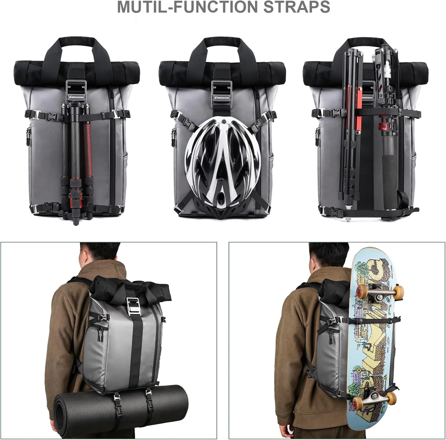 Besnfoto Camera Backpack Waterproof Camera Bag for Photographer DSLR SLR Mirrorless with Laptop Compartment and Rain Cover Slivery
