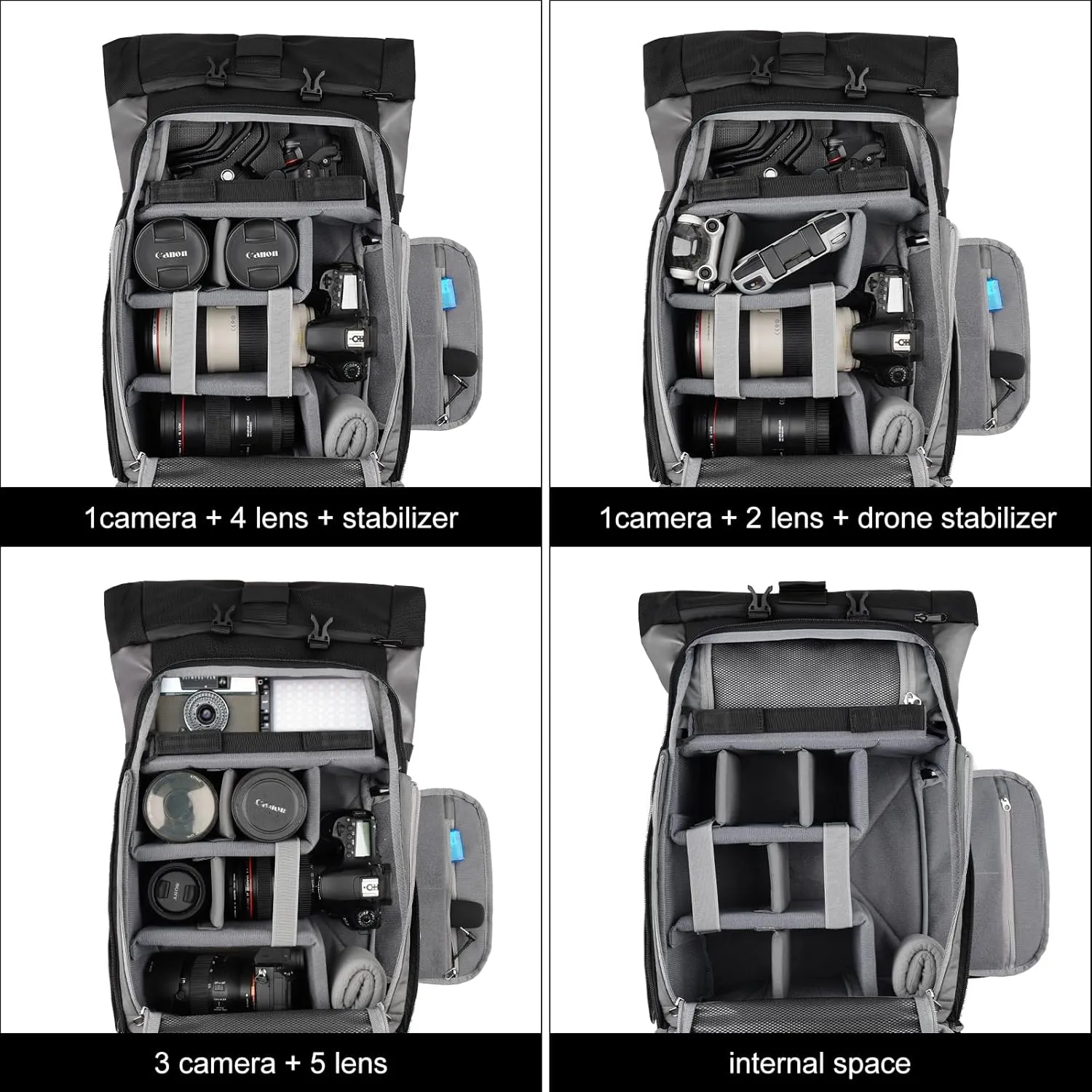 Besnfoto Camera Backpack Waterproof Camera Bag for Photographer DSLR SLR Mirrorless with Laptop Compartment and Rain Cover Slivery