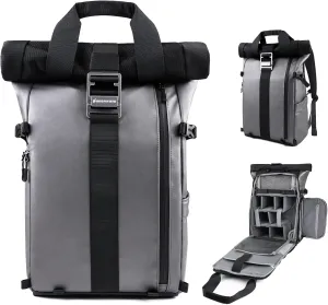 Besnfoto Camera Backpack Waterproof Camera Bag for Photographer DSLR SLR Mirrorless with Laptop Compartment and Rain Cover Slivery