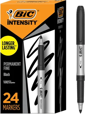 BIC Intensity Black Permanent Markers, Fine Point, 24-Count Pack of Black Markers With Non-Slip Grip for Comfort and Control