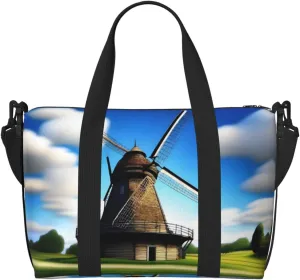 Big Windmill Travel Duffel Bag Tote Carry On Luggage Bag Water Resistant Weekender Overnight Bags For Foldable
