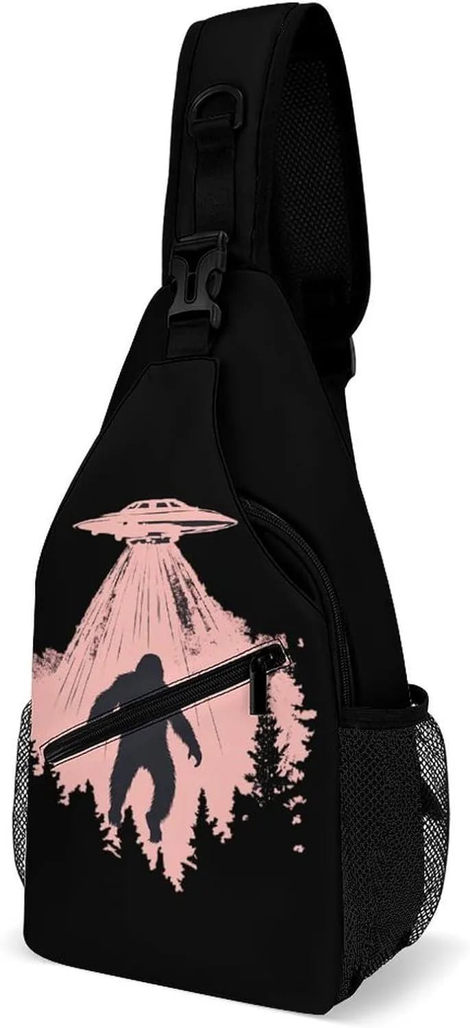 Bigfoot Aliens Spaceships Casual Sling Bag Backpack Travel Shoulder Chest Crossbody Bags Adjustable Daypack Unisex
