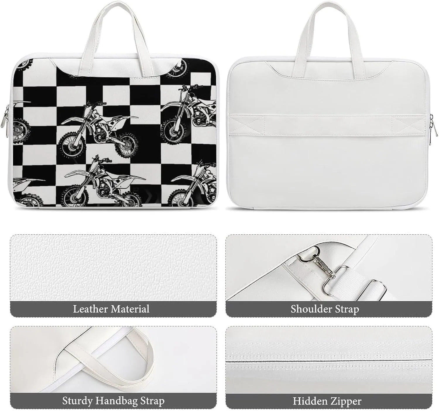 Black And White Plaid Dirt Bikes Laptop Tote Bag Waterproof Computer Carrying Case Business Office Briefcase