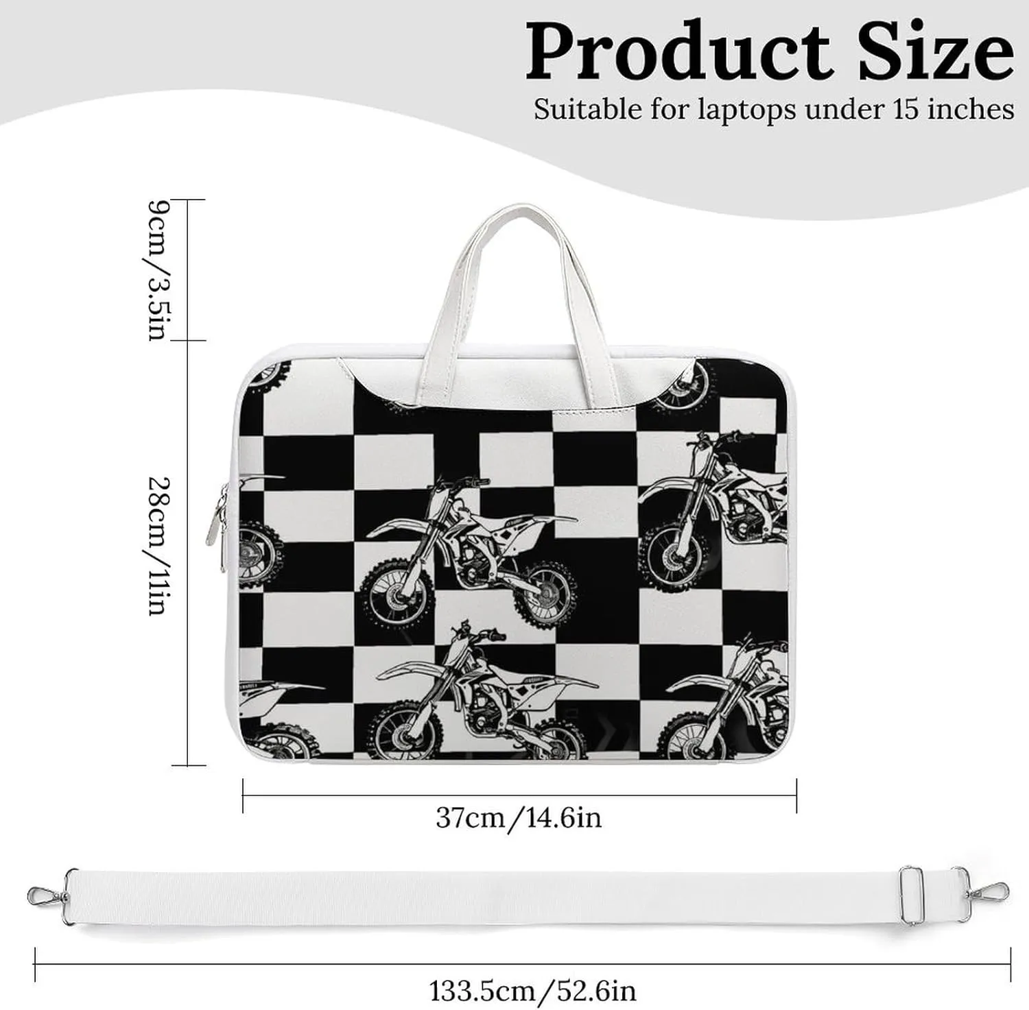 Black And White Plaid Dirt Bikes Laptop Tote Bag Waterproof Computer Carrying Case Business Office Briefcase