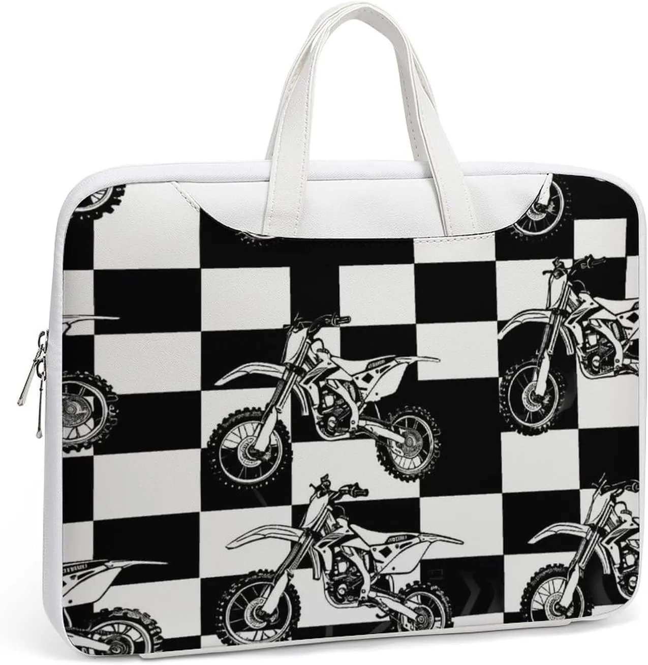 Black And White Plaid Dirt Bikes Laptop Tote Bag Waterproof Computer Carrying Case Business Office Briefcase