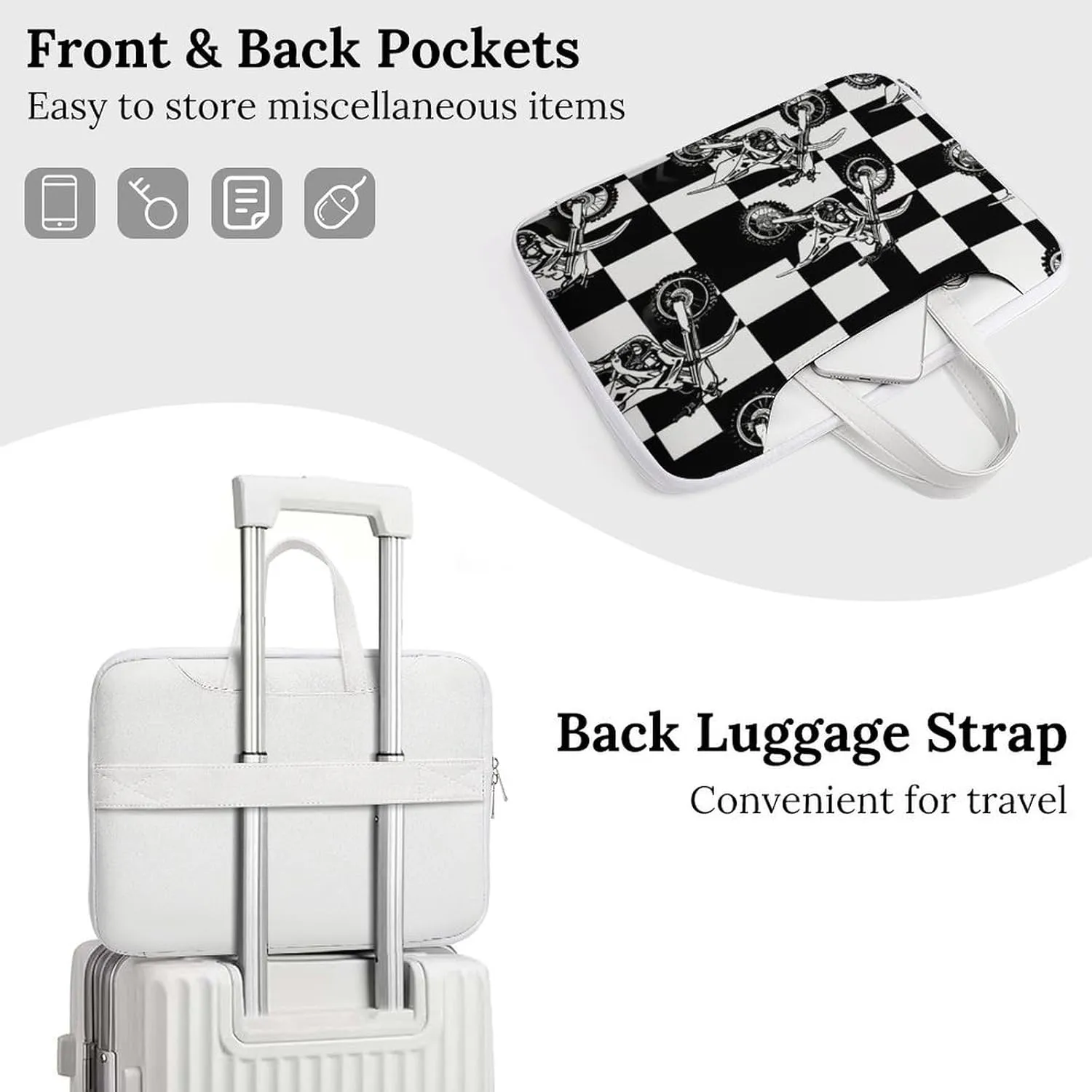 Black And White Plaid Dirt Bikes Laptop Tote Bag Waterproof Computer Carrying Case Business Office Briefcase