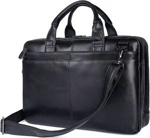 Black Genuine Leather Briefcase for Men, Laptop Messenger Bag, Business Portfolio