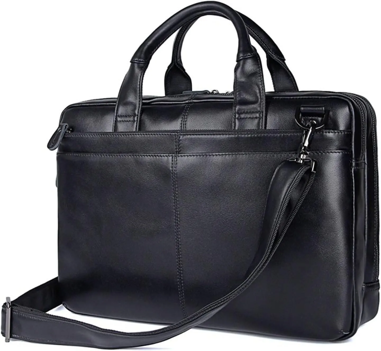 Black Genuine Leather Briefcase for Men, Laptop Messenger Bag, Business Portfolio