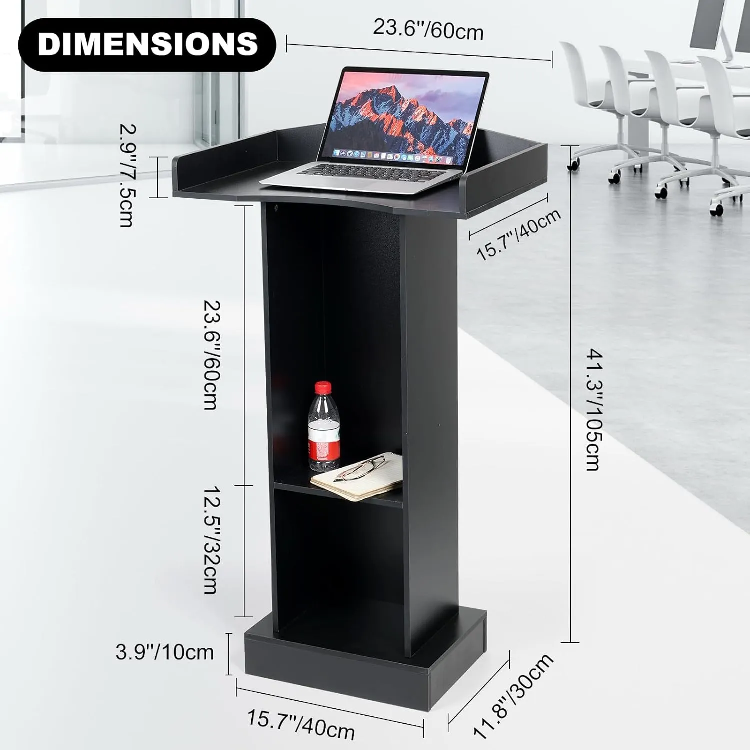 Black Podium Stand for Lectern, Presentation, Church, Classroom, Shelf Adjustable