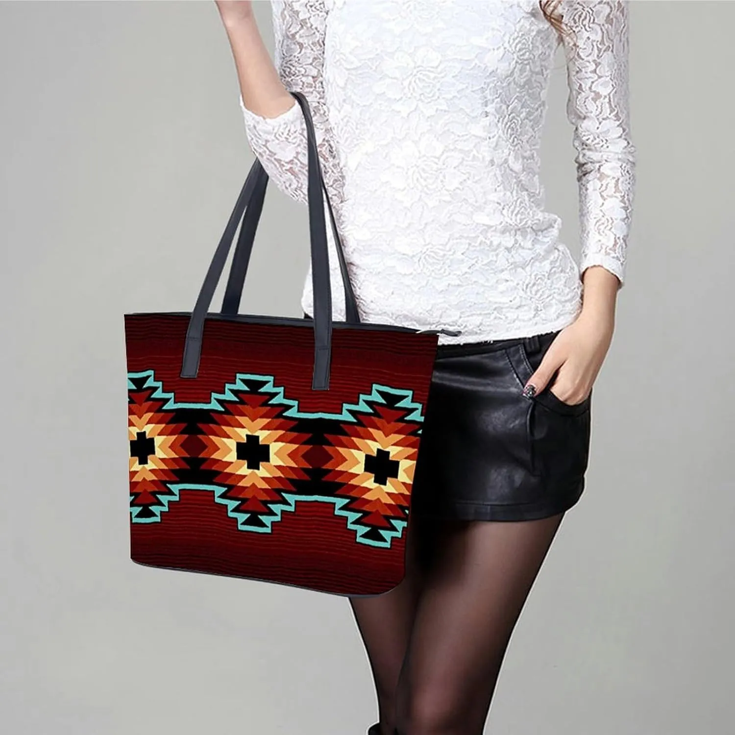 Black Retro A Leather Handbag with Large Capacity And Portability