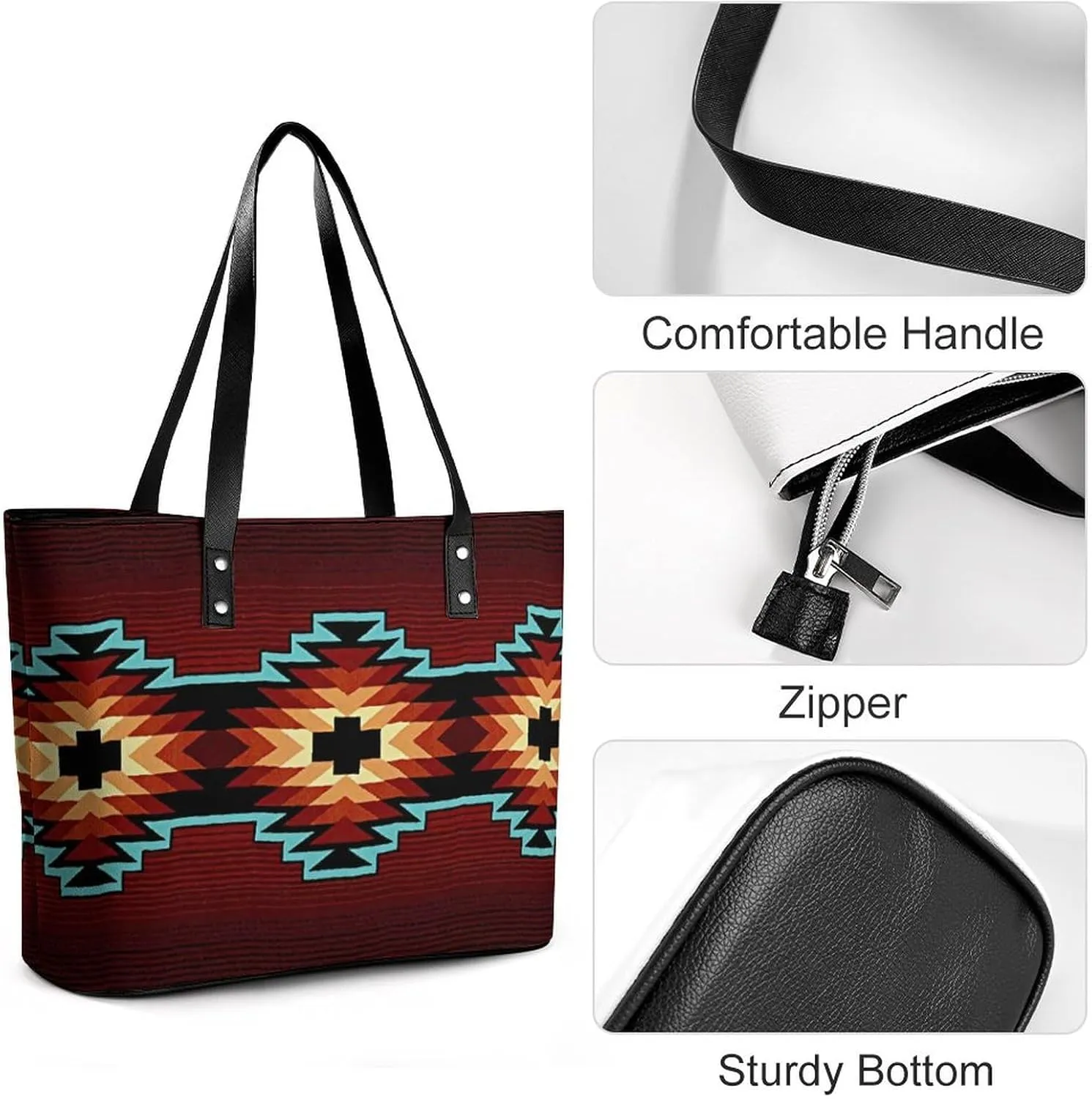 Black Retro A Leather Handbag with Large Capacity And Portability