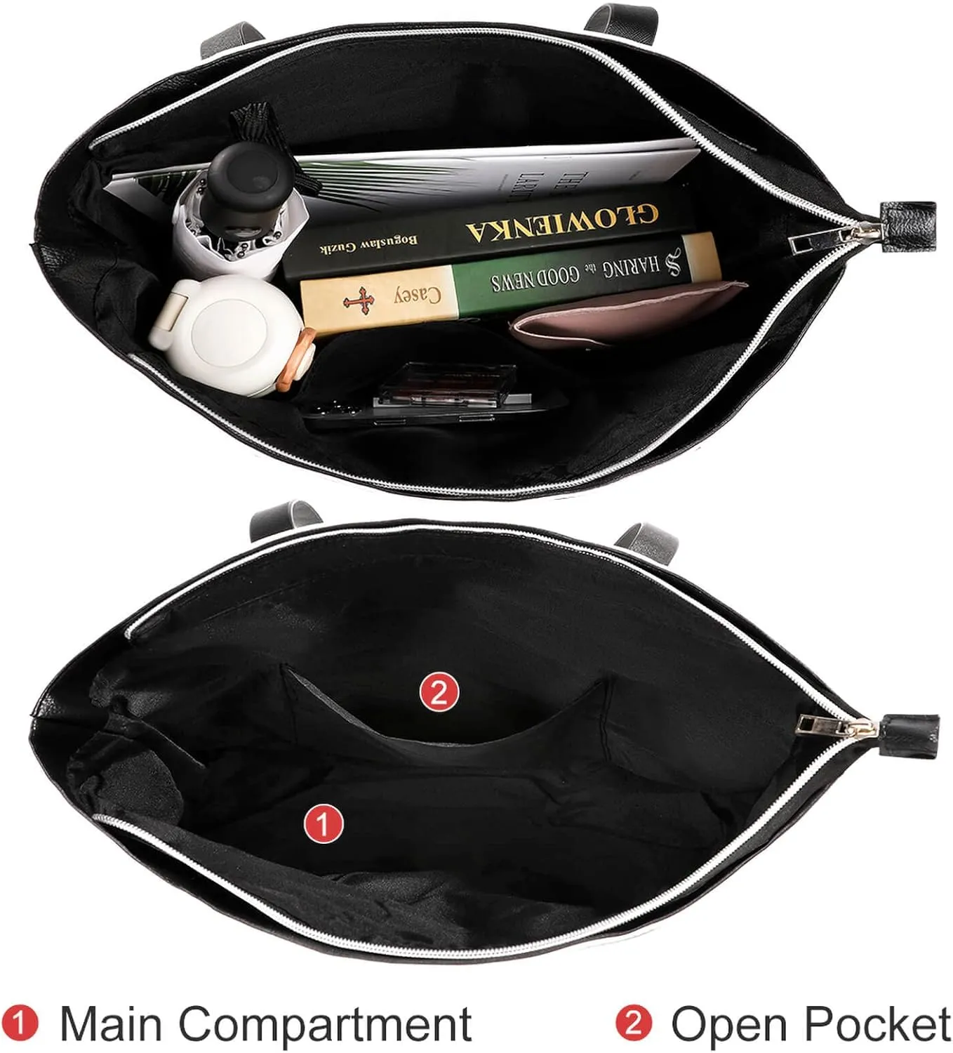 Black Retro A Leather Handbag with Large Capacity And Portability