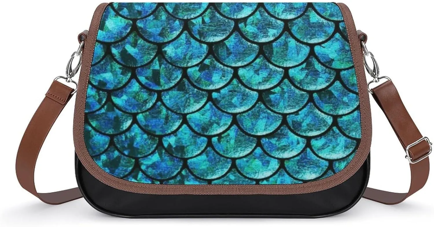Blilng Fish Dragon Scales Crossbody Bag Anti-Theft Side Shoulder Bags Adjustable Leather Messenger Bag Unisex