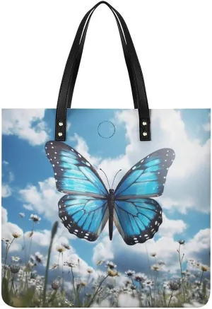Blue Butterfly And Clouds Tote Bag Durable Water-Resistant Handbags Lightweight Tote for Travel Work Book
