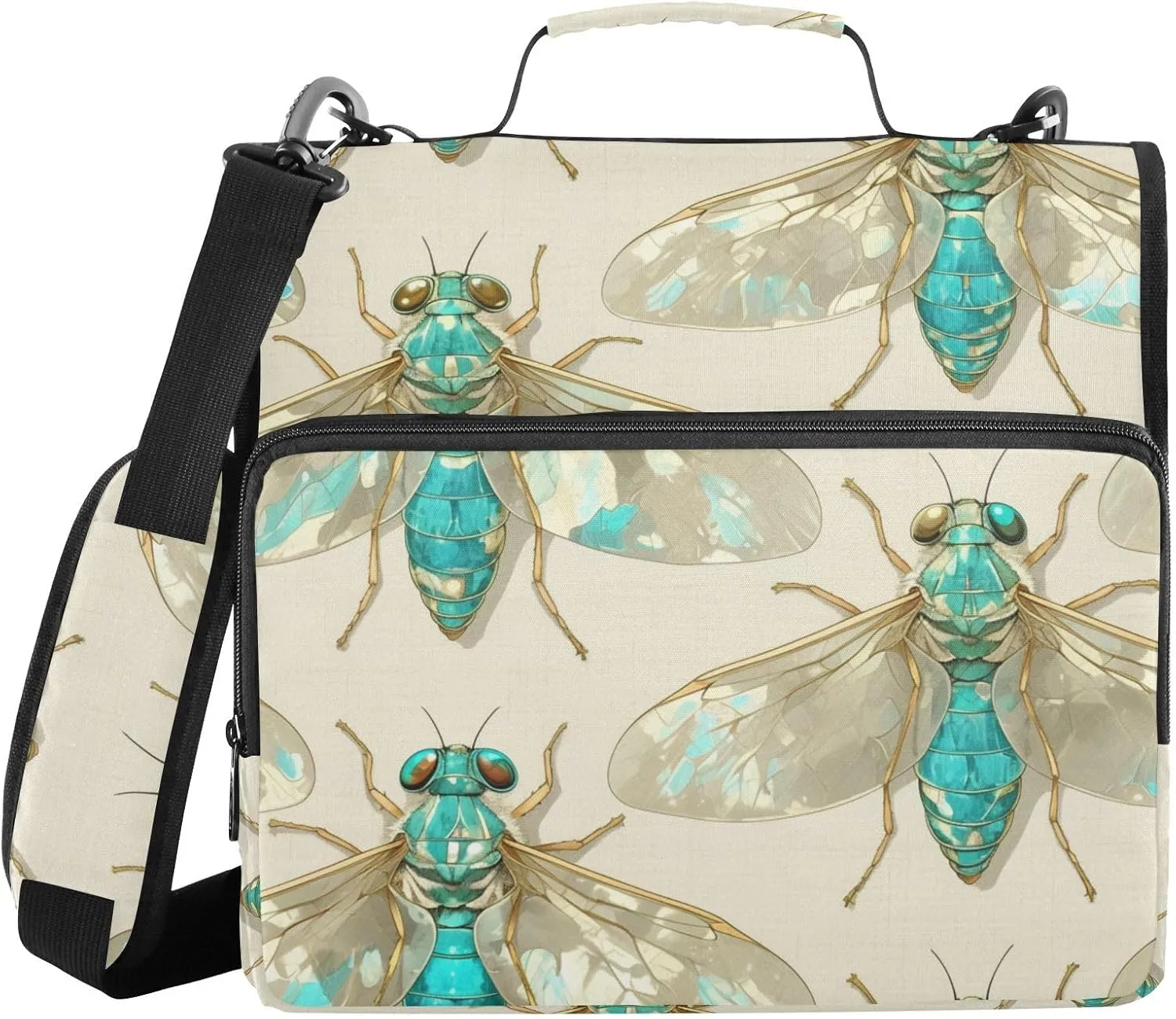 Blue Cicada 3 Rings Organizer Binder with Handle and Removable Shoulder Strap Easy to Carry Portable Portfolio for School