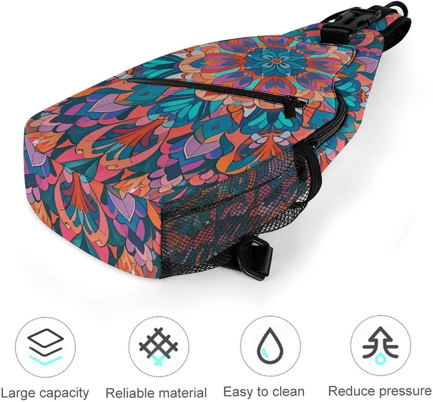 Blue Floral Sling Bag Lightweight Crossbody Chest Pack Travel Shoulder Bag with Adjustable Strap