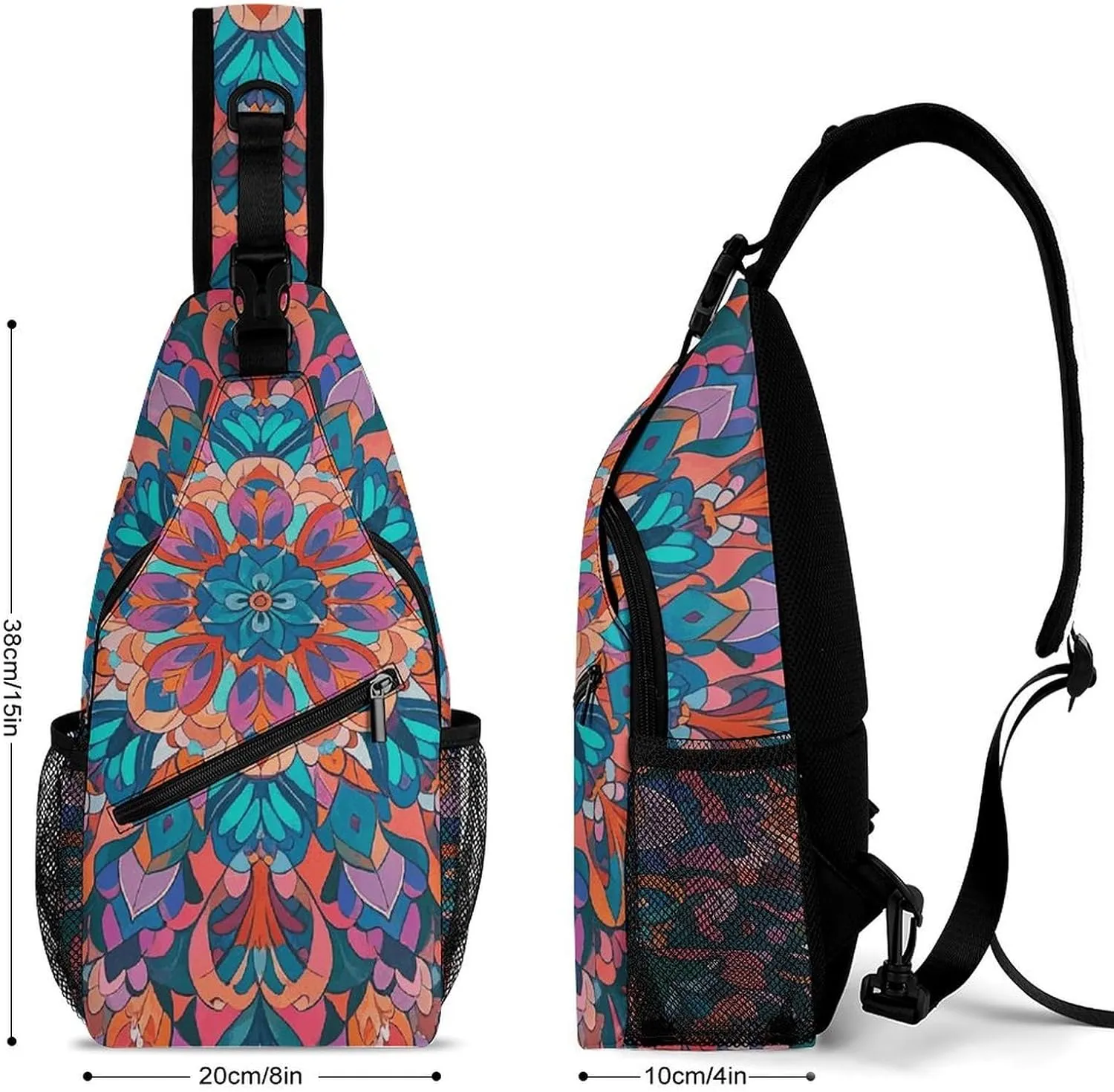 Blue Floral Sling Bag Lightweight Crossbody Chest Pack Travel Shoulder Bag with Adjustable Strap