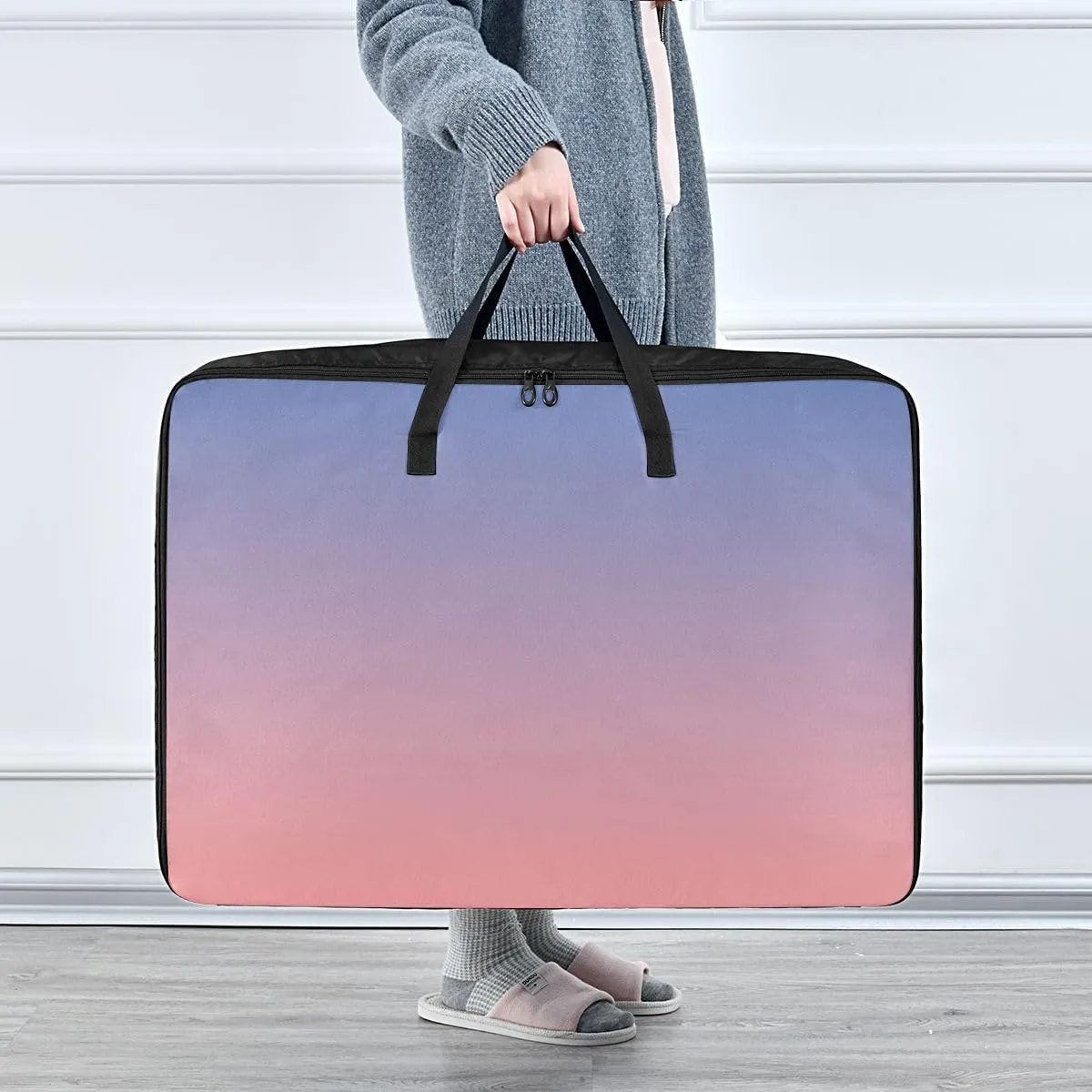 Blue Pink Gradient Storage Bag, 27.5x19.7x11 In, Reusable and Sustainable Zippered Storage Bags for Moving Essential