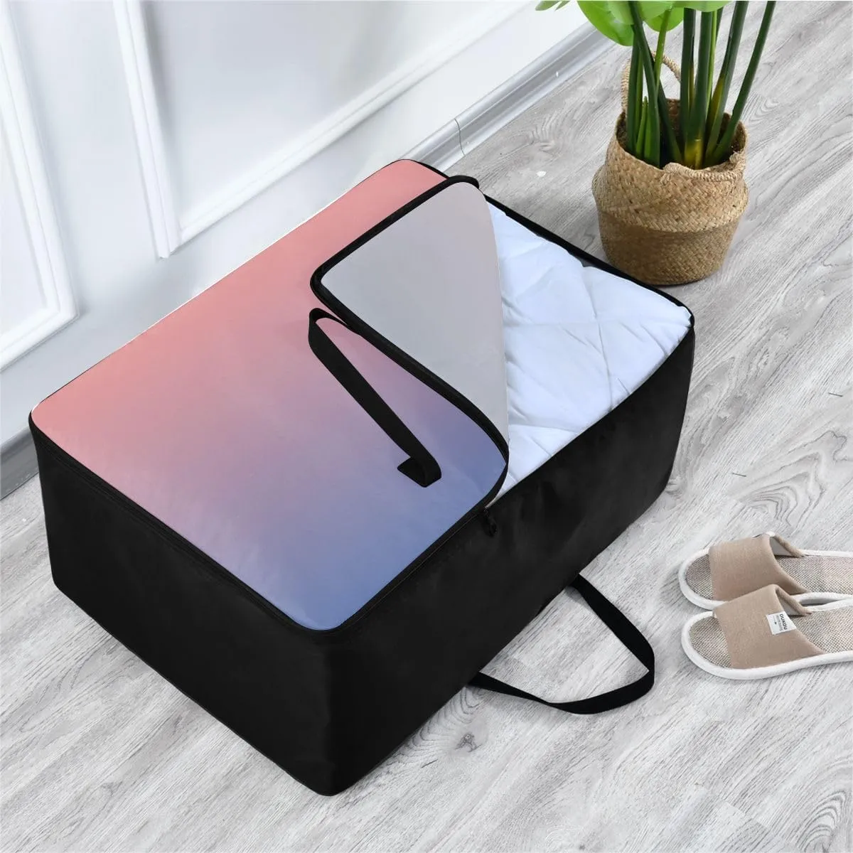 Blue Pink Gradient Storage Bag, 27.5x19.7x11 In, Reusable and Sustainable Zippered Storage Bags for Moving Essential