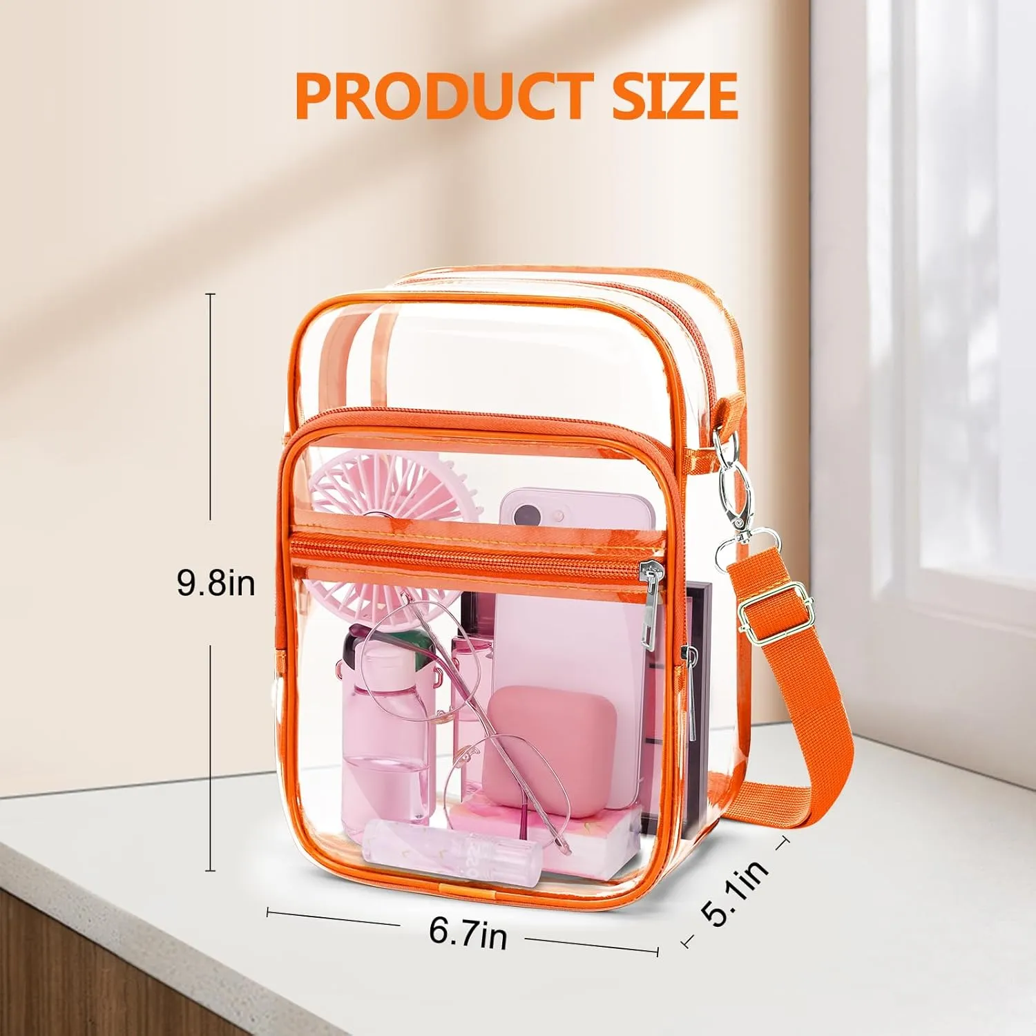 Blvornl Clear Crossbody Bag with Adjustable Shoulder Strap, Stadium Approved PVC Clear Purse Bag, Clear Messenger Bag