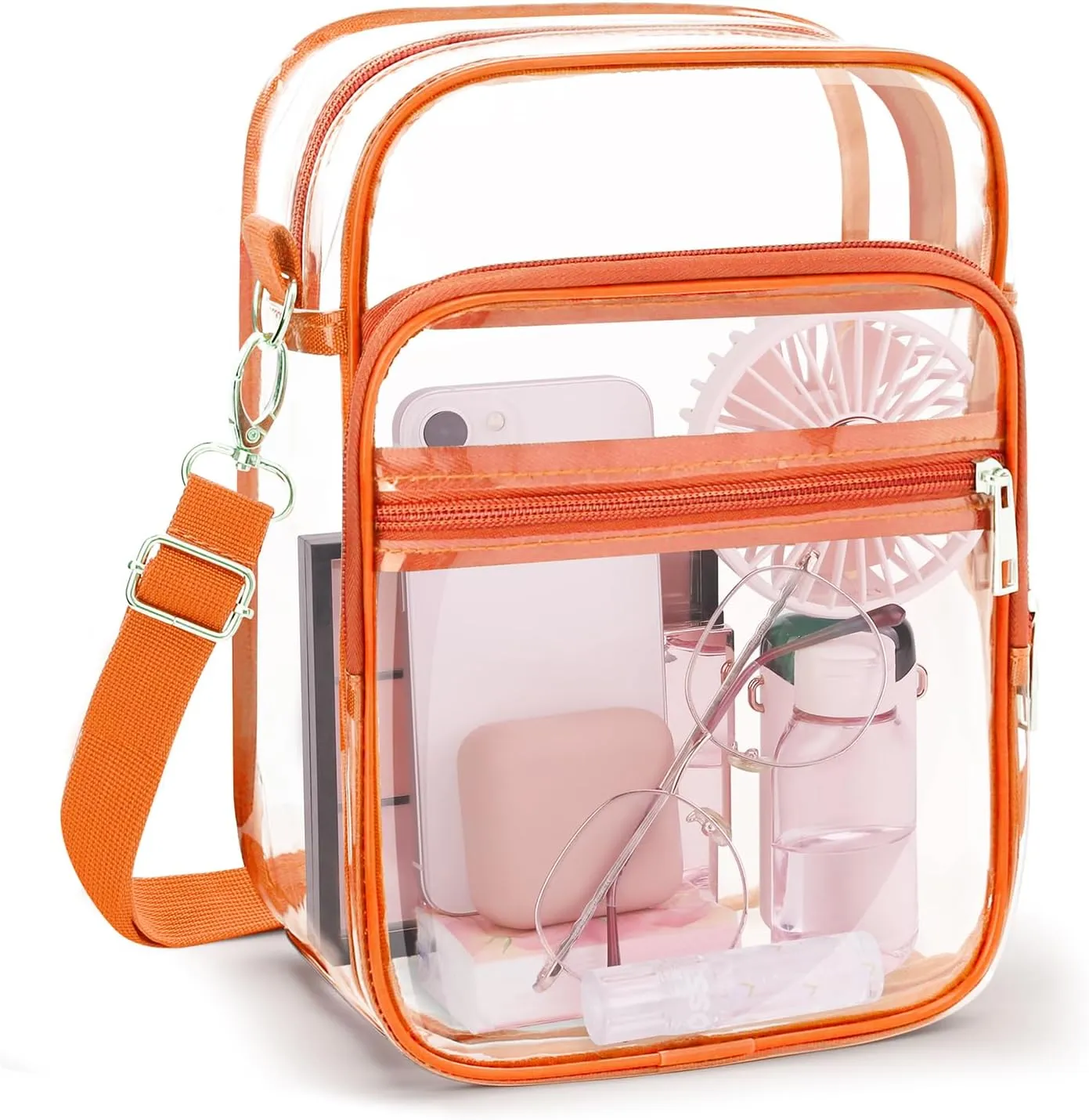 Blvornl Clear Crossbody Bag with Adjustable Shoulder Strap, Stadium Approved PVC Clear Purse Bag, Clear Messenger Bag