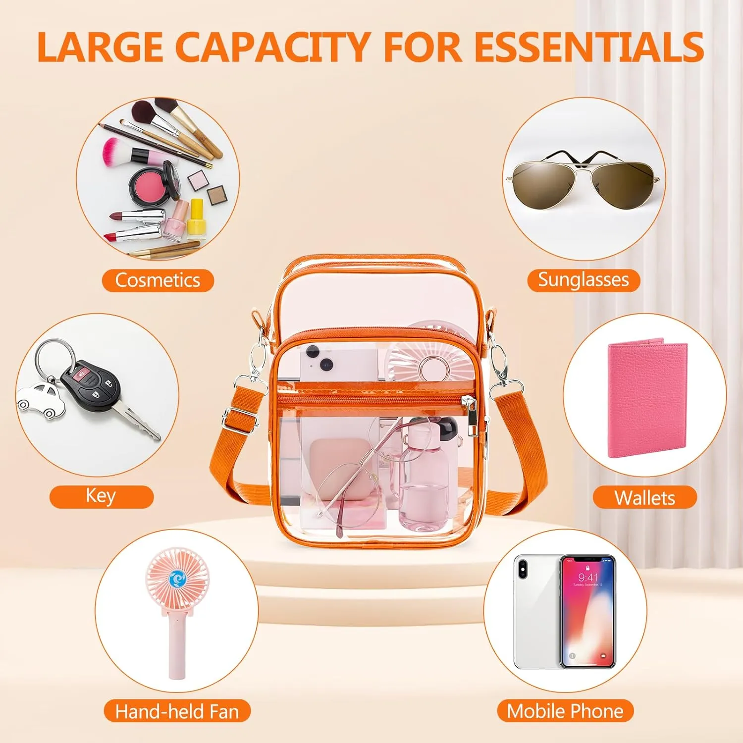 Blvornl Clear Crossbody Bag with Adjustable Shoulder Strap, Stadium Approved PVC Clear Purse Bag, Clear Messenger Bag