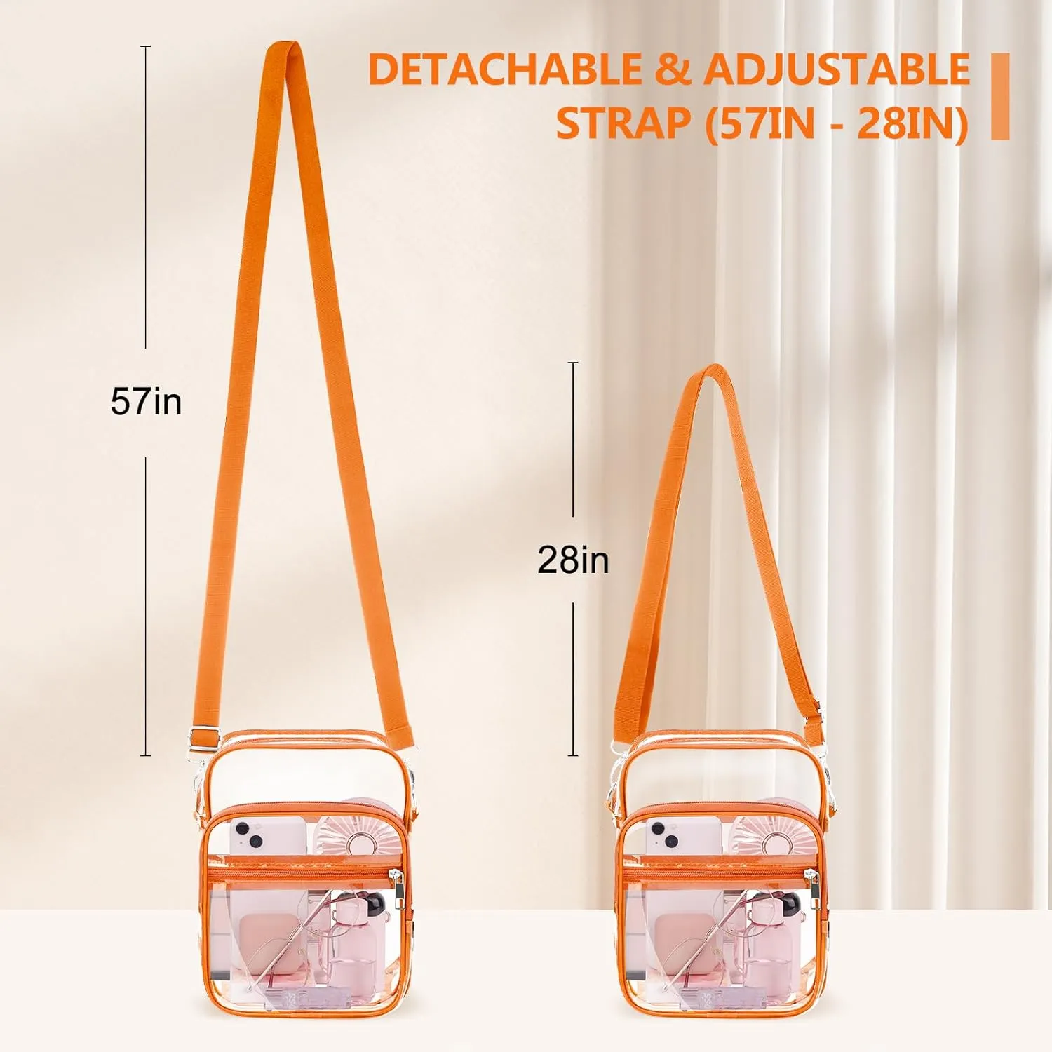 Blvornl Clear Crossbody Bag with Adjustable Shoulder Strap, Stadium Approved PVC Clear Purse Bag, Clear Messenger Bag