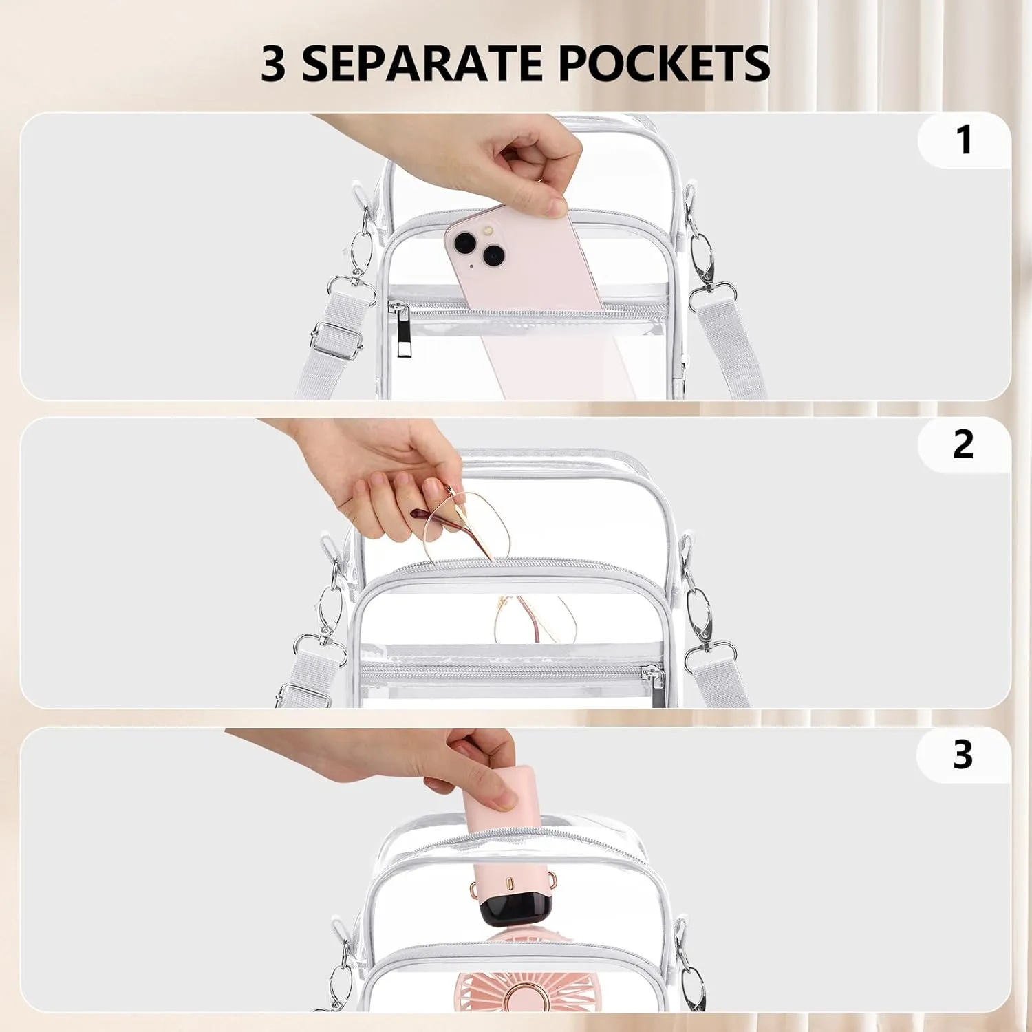 Blvornl Clear Crossbody Bag with Adjustable Shoulder Strap, Stadium Approved PVC Clear Purse Bag, Clear Messenger Bag