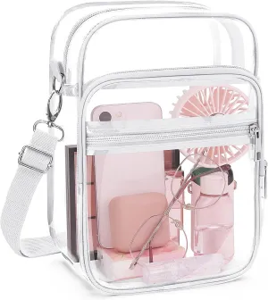 Blvornl Clear Crossbody Bag with Adjustable Shoulder Strap, Stadium Approved PVC Clear Purse Bag, Clear Messenger Bag