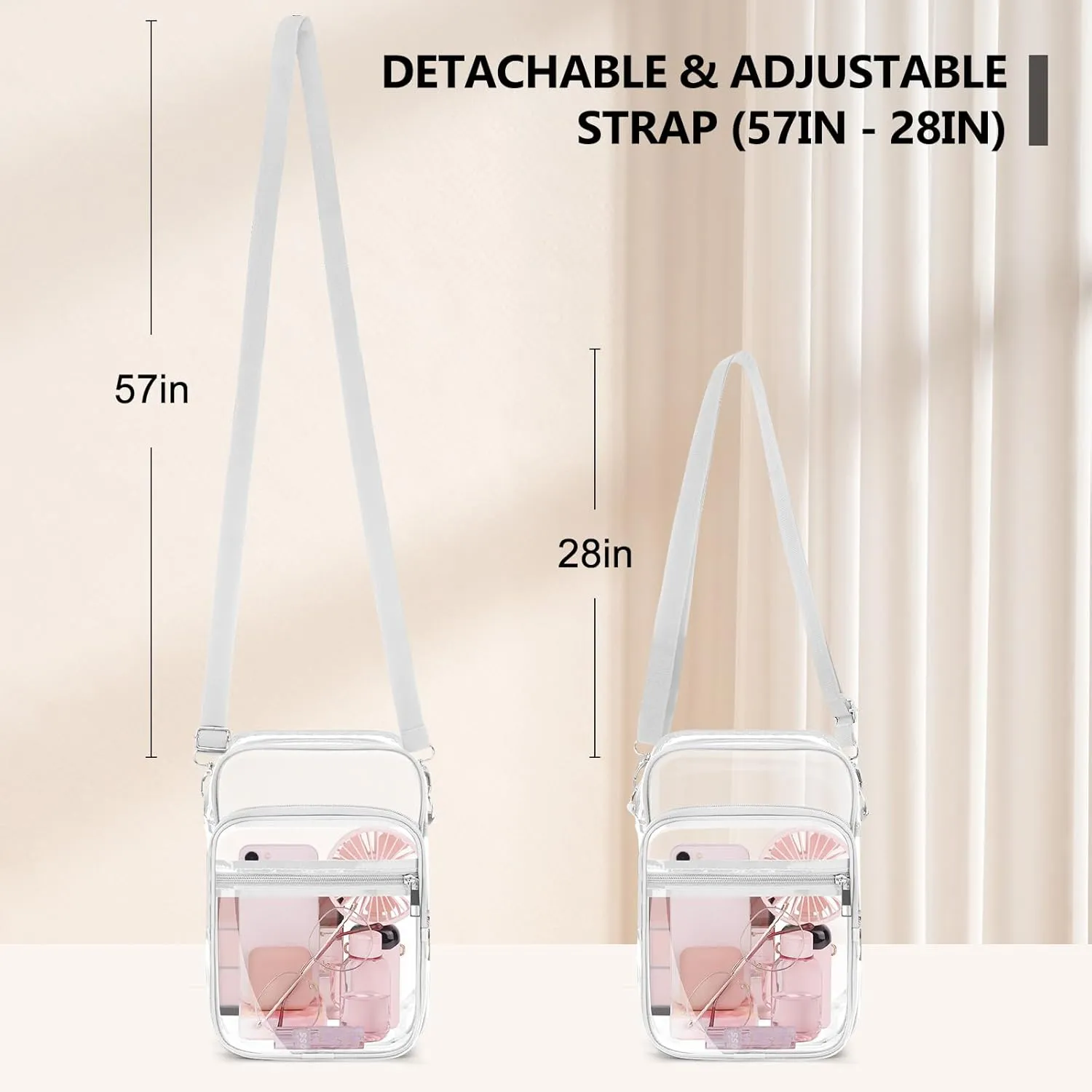Blvornl Clear Crossbody Bag with Adjustable Shoulder Strap, Stadium Approved PVC Clear Purse Bag, Clear Messenger Bag