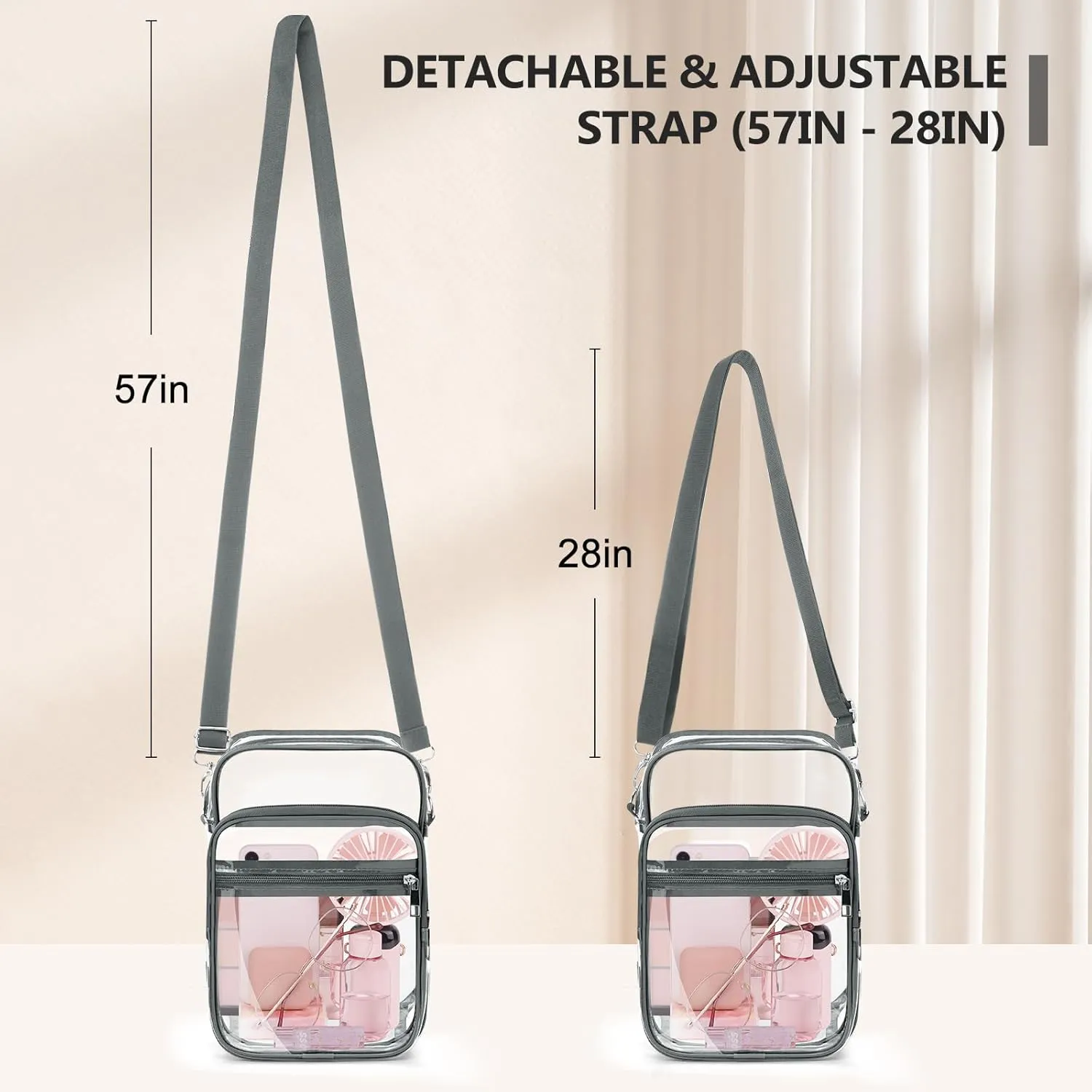 Blvornl Clear Crossbody Bag with Adjustable Shoulder Strap, Stadium Approved PVC Clear Purse Bag, Clear Messenger Bag