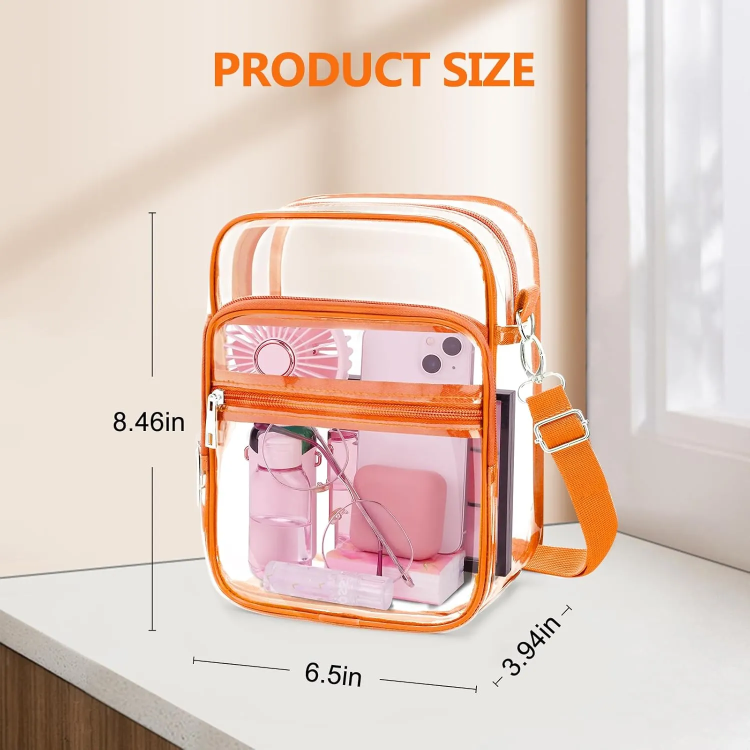 Blvornl Clear Crossbody Bag with Adjustable Shoulder Strap, Stadium Approved PVC Clear Purse Bag, Clear Messenger Bag