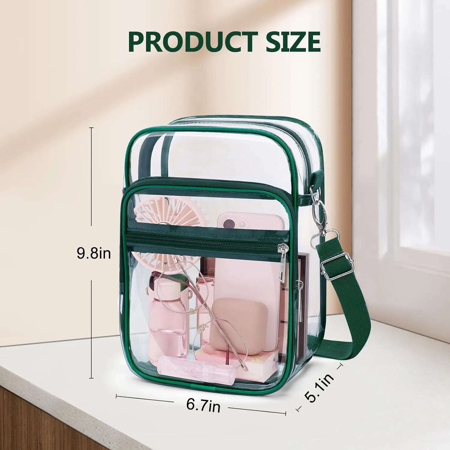 Blvornl Clear Crossbody Bag with Adjustable Shoulder Strap, Stadium Approved PVC Clear Purse Bag, Clear Messenger Bag